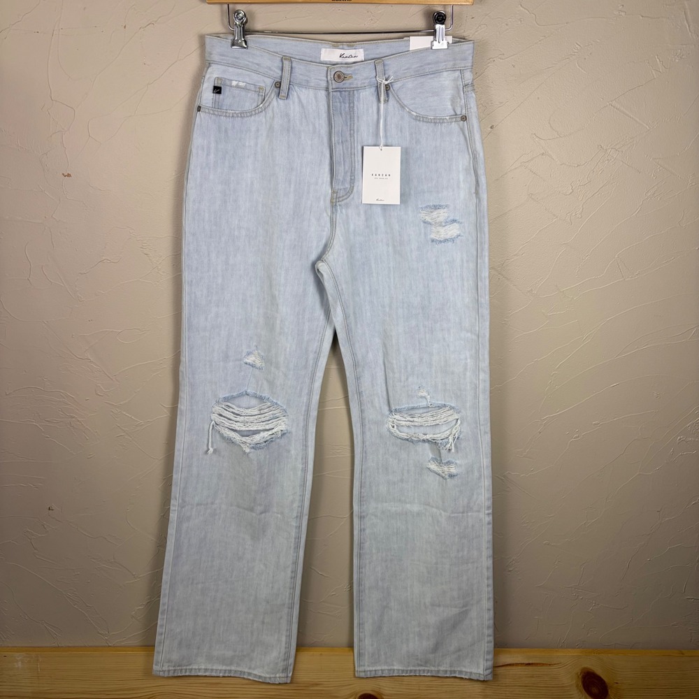 NWT KanCan Wide Leg Jeans Womens Size 11 29 Blue Denim 100% Cotton Distressed